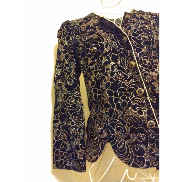 Vintage 80s R&K Evenings Cropped Open Bolero Jacket Metallic Embroidered Size 10 - Picture 5 of 12